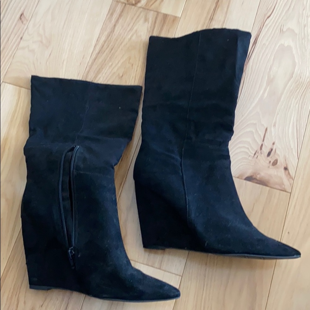 Velour wedge calf boots